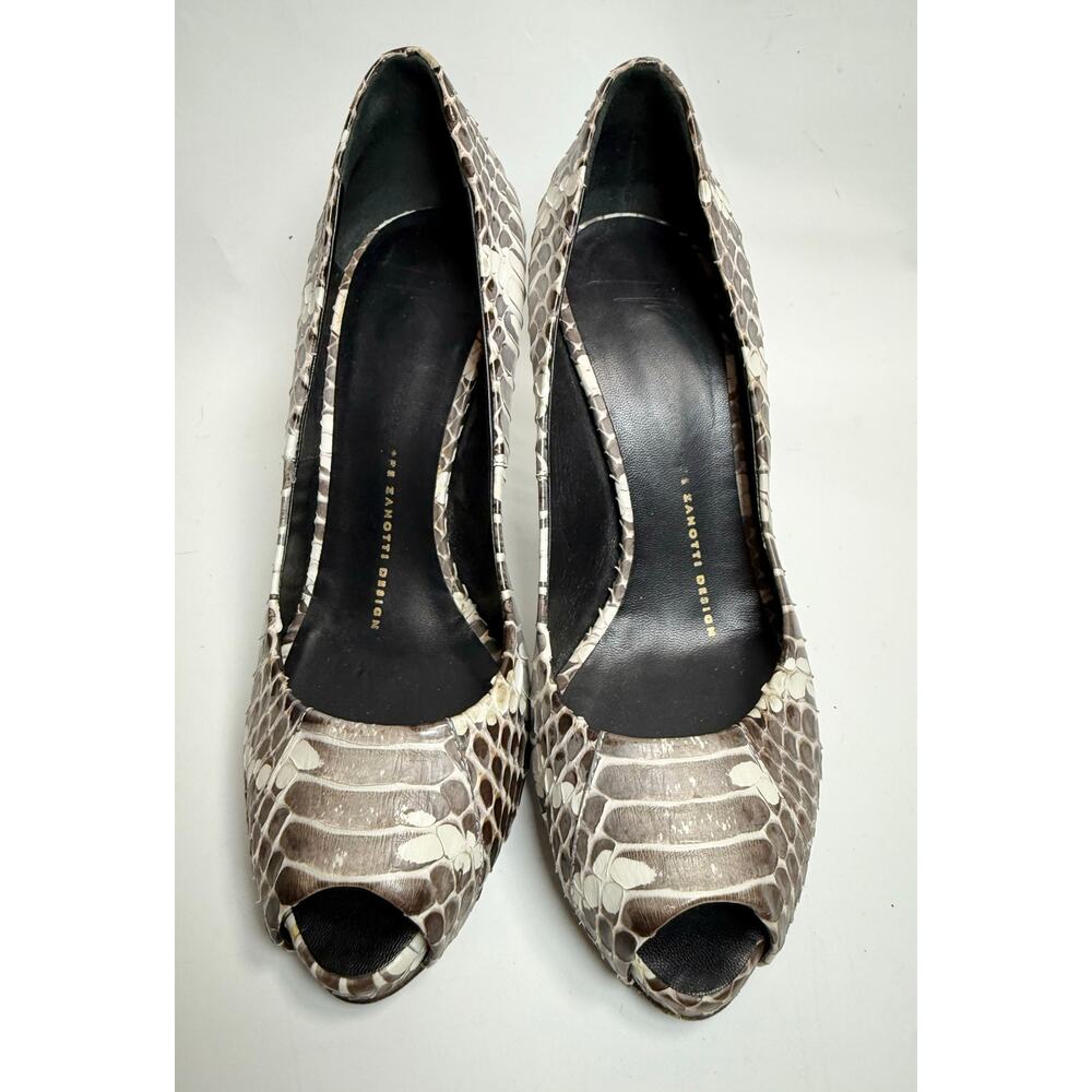 Giuseppe Zanotti Python Print Peep Toe Heels Size… - image 3